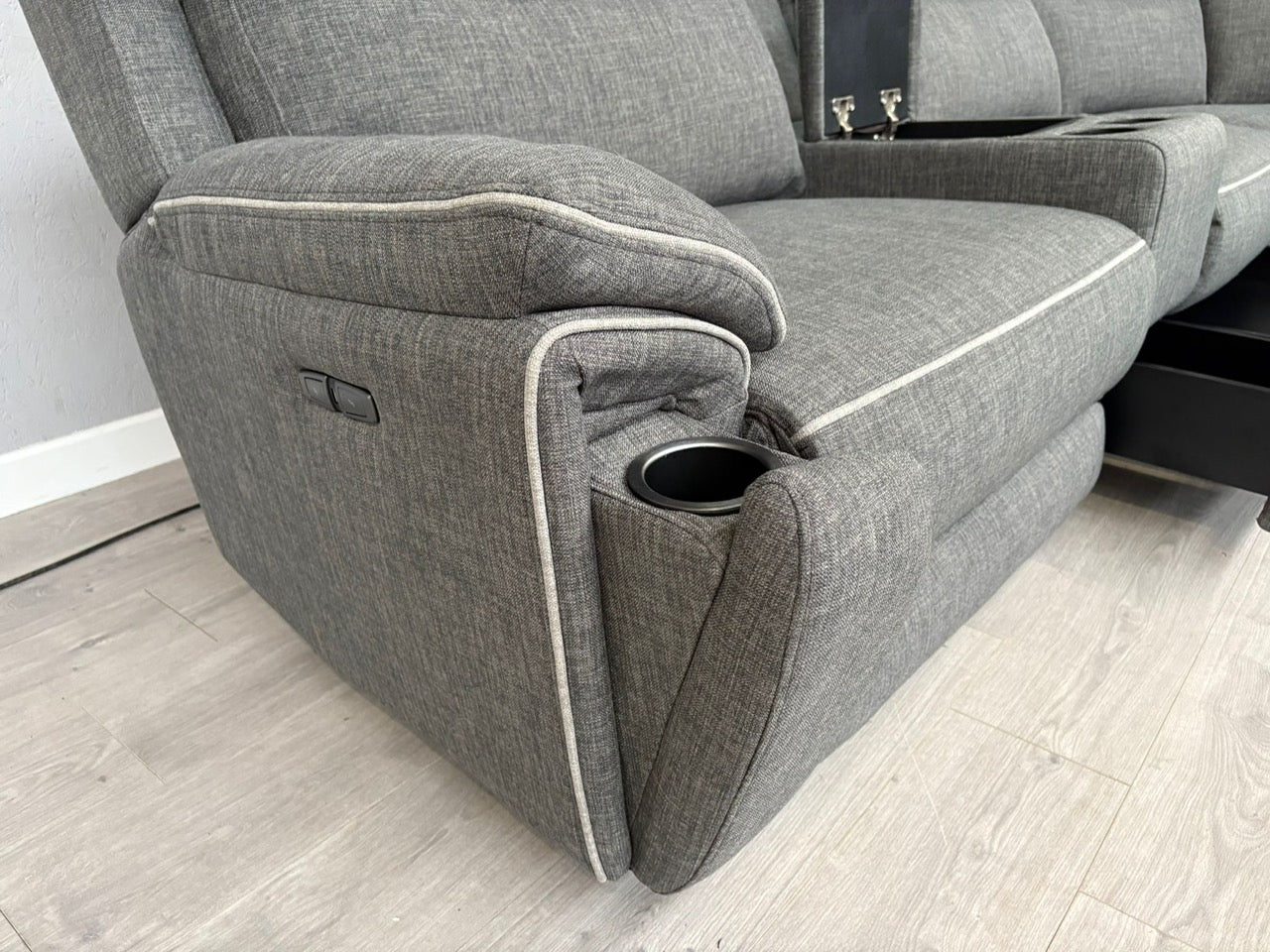 DFS Trek Fabric 2 Corner 2 Power Recliner Sofa with Console + Footstool - RRP £2578