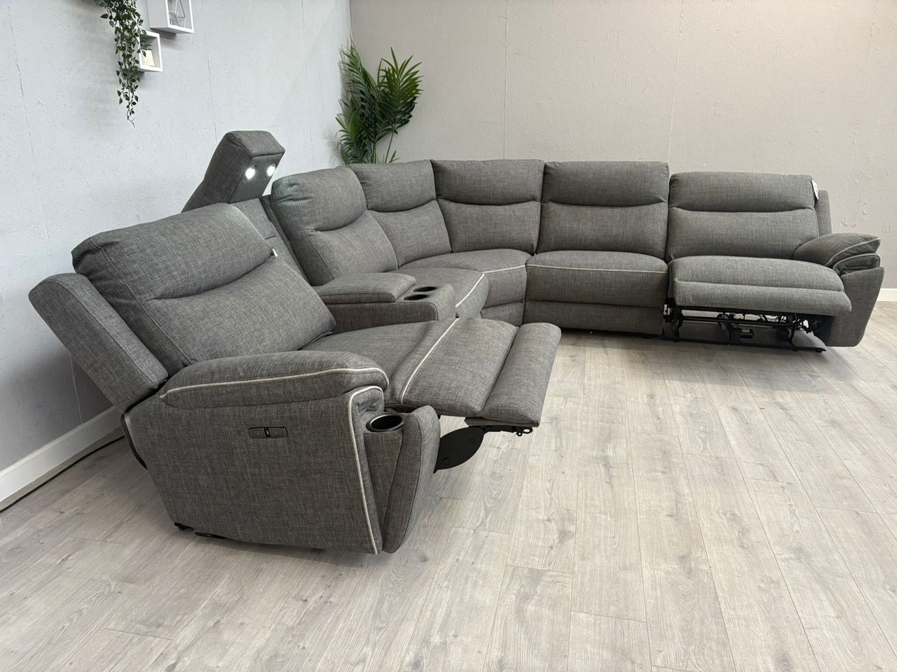 DFS Trek Fabric 2 Corner 2 Power Recliner Sofa with Console + Footstool - RRP £2578