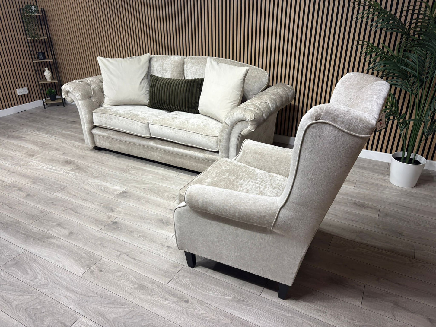 Victoria Fabric 3 Seater Sofa + Wingback Chair Set - RRP £3198