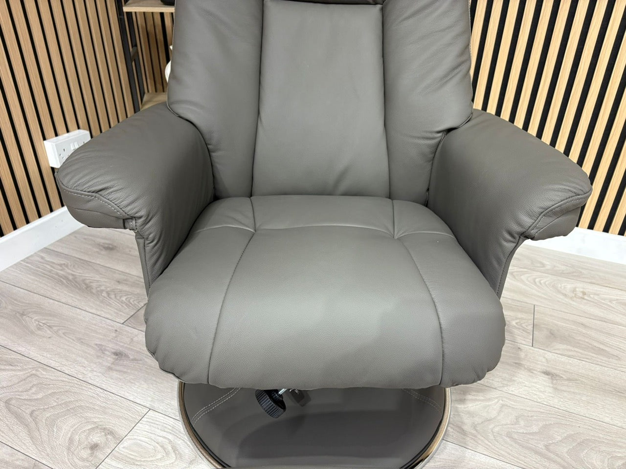 John Lewis Sample Leather Relaxed Swivel Recliner Chair + Footstool - RRP £1099