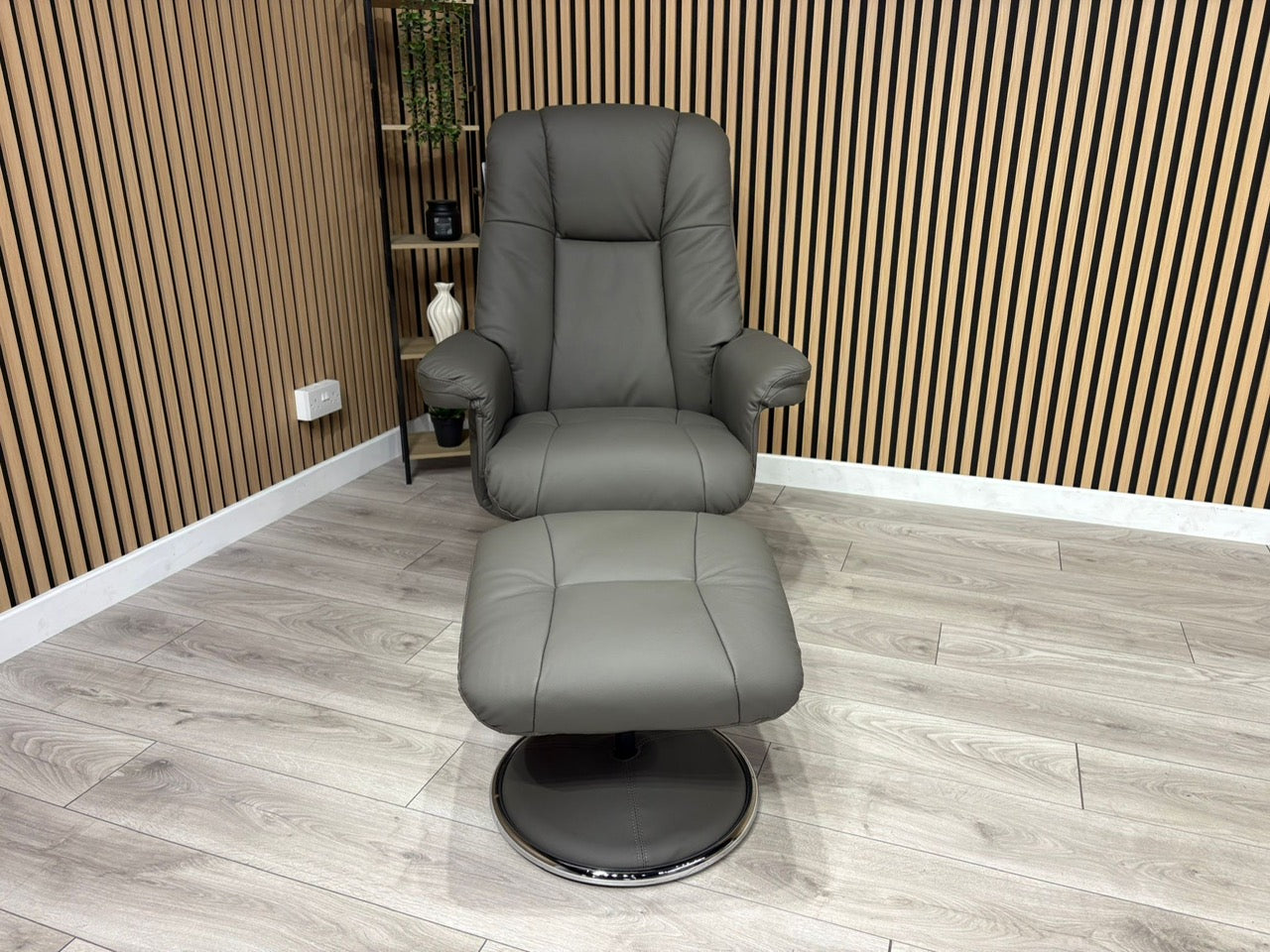 John Lewis Sample Leather Relaxed Swivel Recliner Chair + Footstool - RRP £1099