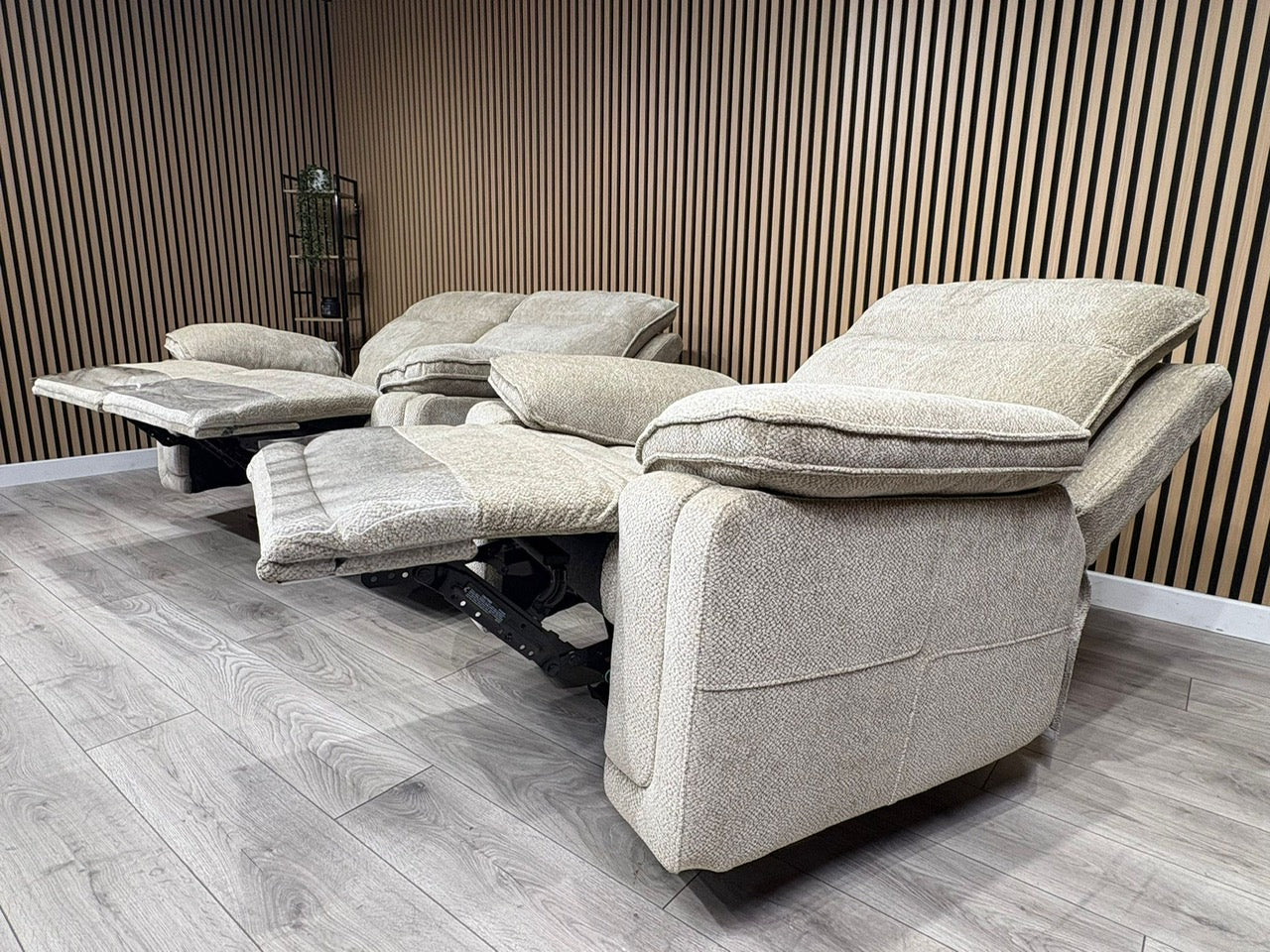 DFS Sample - Cadenza Style Fabric 2 Seater + Armchair Power Sofa Set - RRP £2488