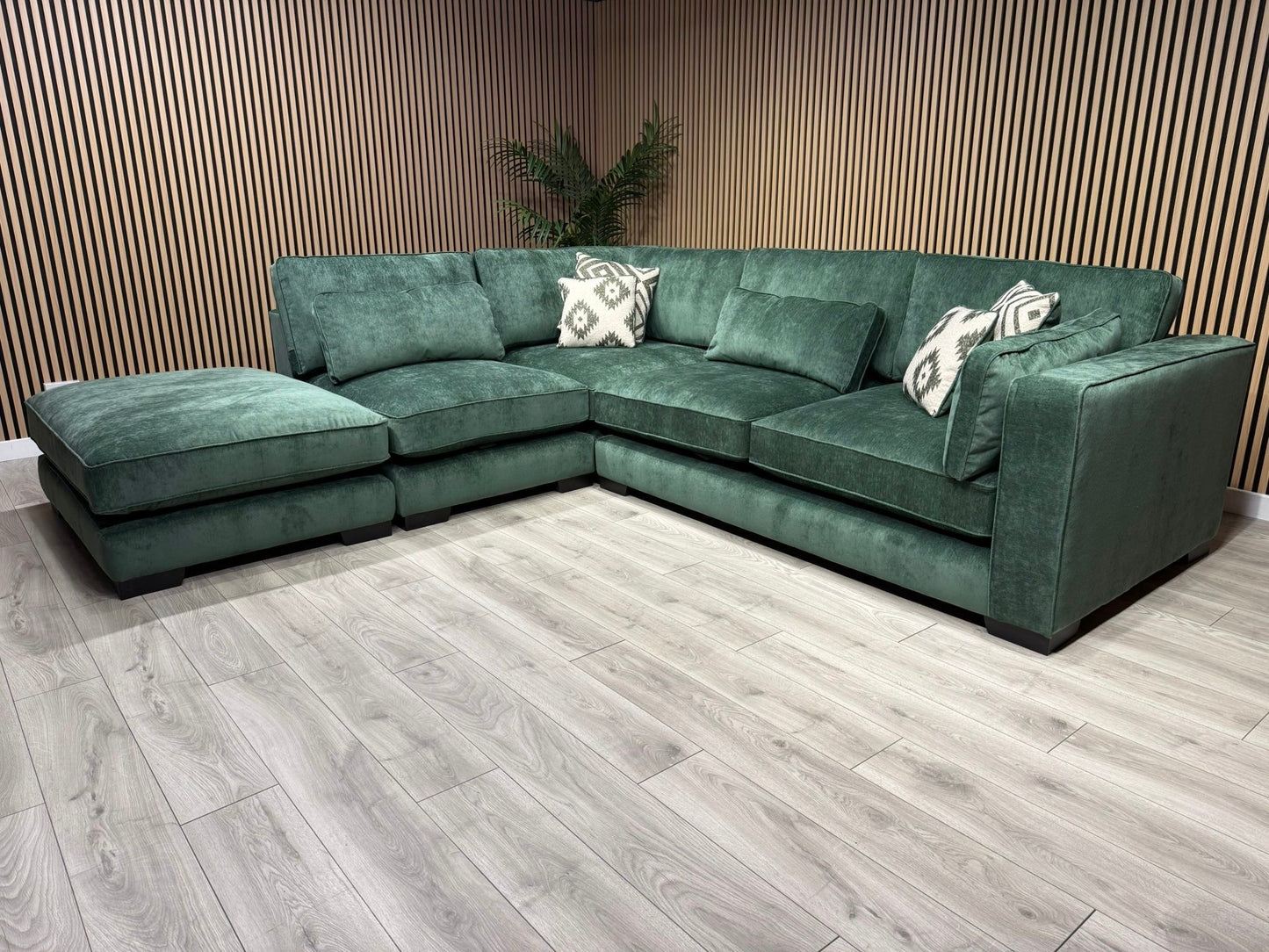 Sofology CAVALLI Style Fabric Open Chaise LHF Corner Sofa + Footstool - RRP £5398