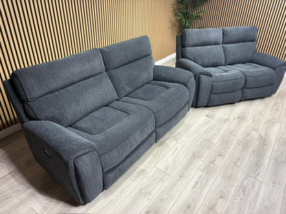 Atlanta - Fabric 3+2 Seater Sofa Set with Power Recliners, Coda Black - RRP £2478