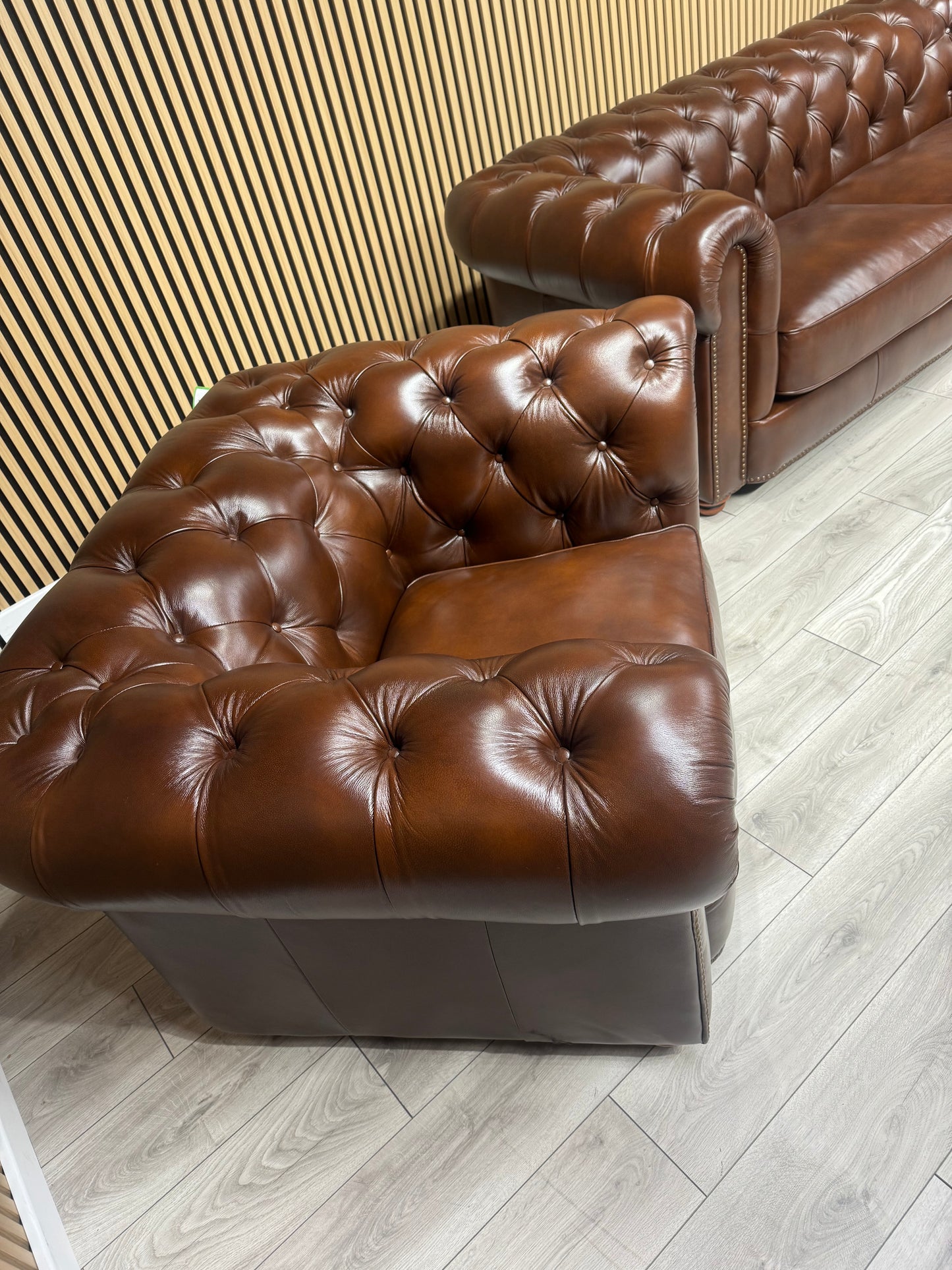 At The Helm Shackleton Style 3 Seater + 2 Armchairs Leather Chesterfield Sofa Set