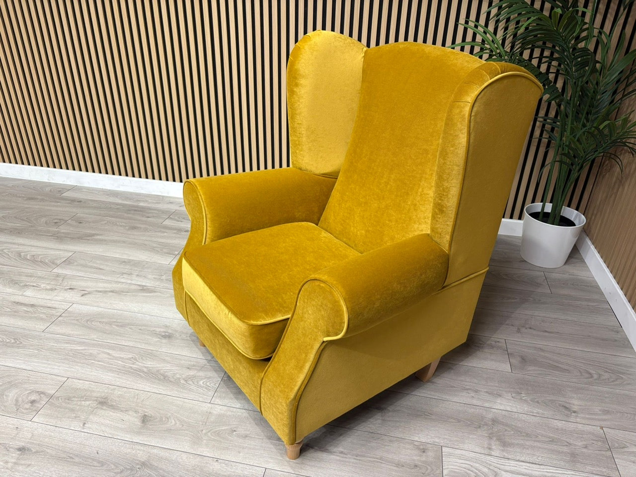 Habitat Fabric Wingback Chair / Armchair, Mustard - RRP £999
