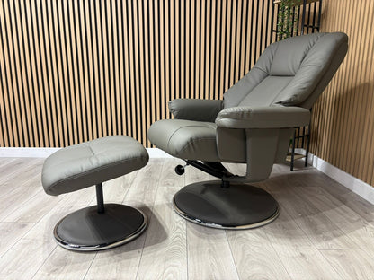 John Lewis Sample Leather Relaxed Swivel Recliner Chair + Footstool - RRP £1099