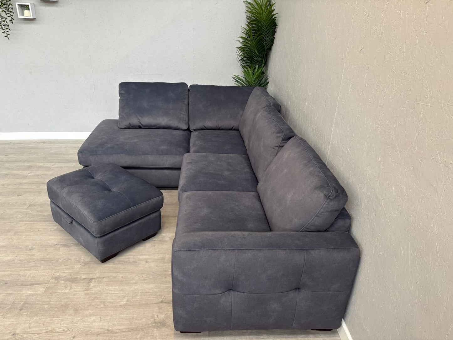 Furniture Village Dinky LHF Fabric Corner Chaise End Sofa + Footstool, RRP: £1890