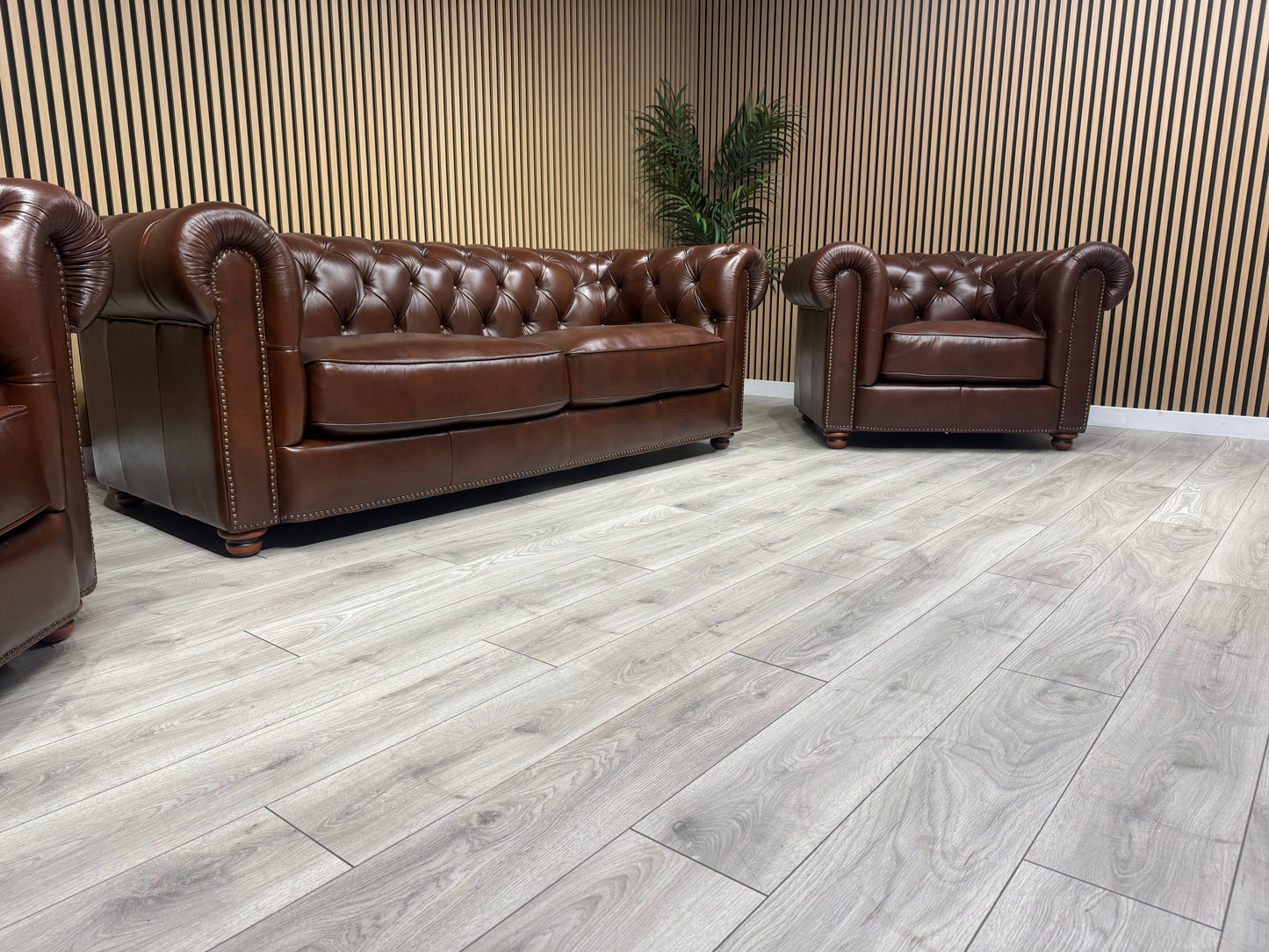 At The Helm Shackleton Style 3 Seater + 2 Armchairs Leather Chesterfield Sofa Set