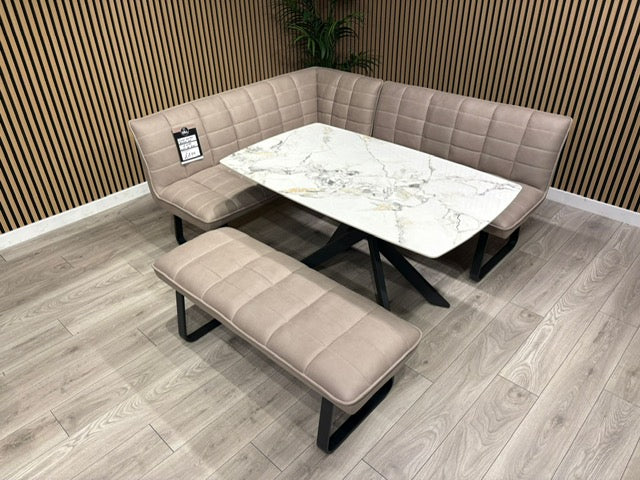 Furniture Village- LIMA Fabric Corner Bench + Dining Table Set, RRP: £1998