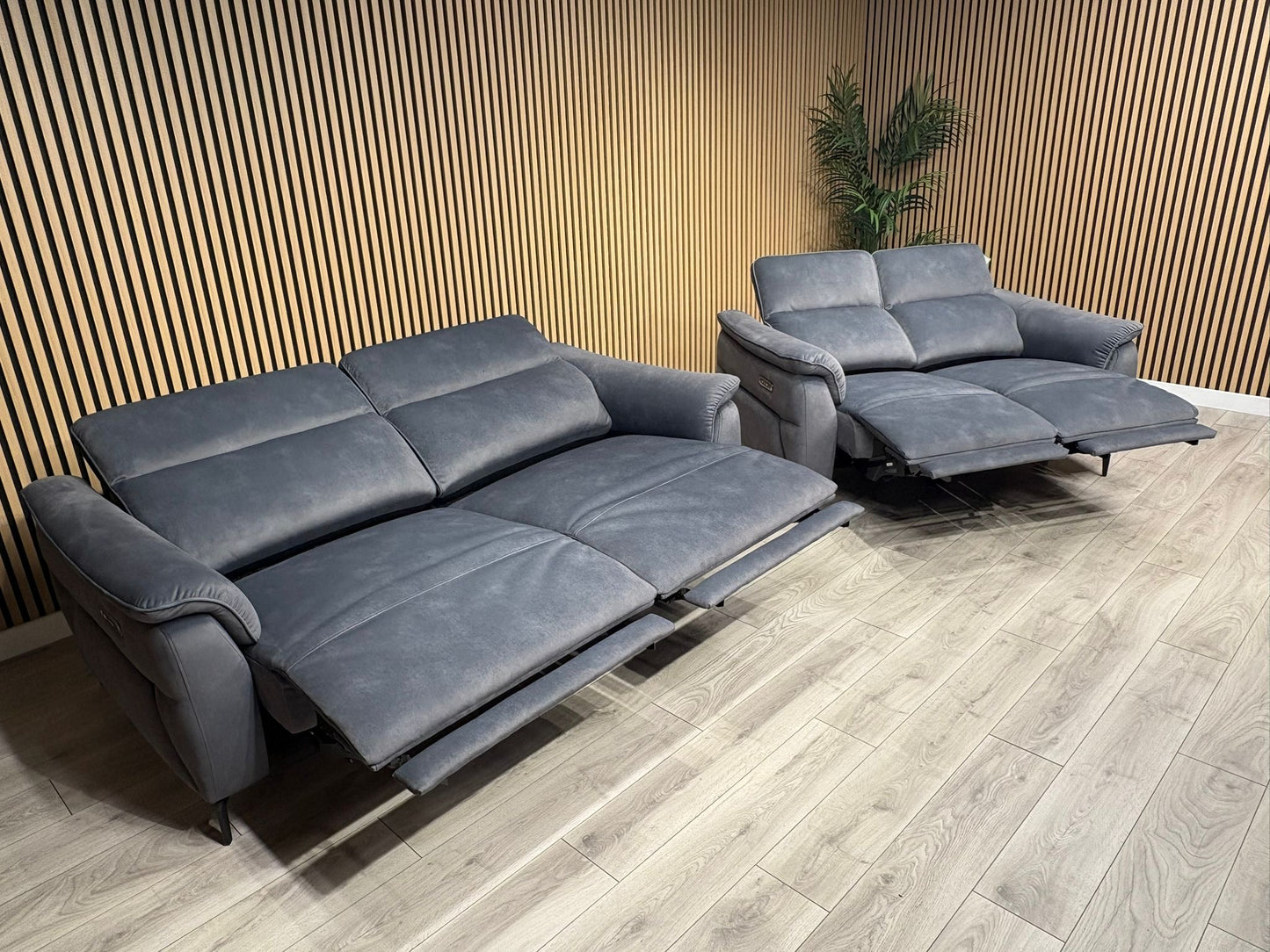 Furniture Village EZRA Style Fabric 3 Seater + 2 Seater Power Recliners - RRP £3890