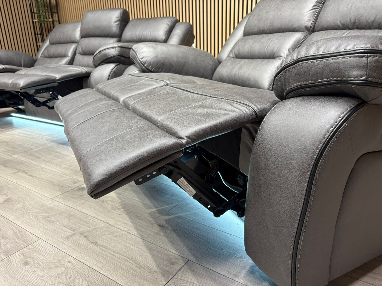DFS Eigar Style Fabric 3+2 Seater Sofa Set Power Recliners + LED Lights RRP £2399