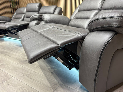 DFS Eigar Style Fabric 3+2 Seater Sofa Set Power Recliners + LED Lights RRP £2399