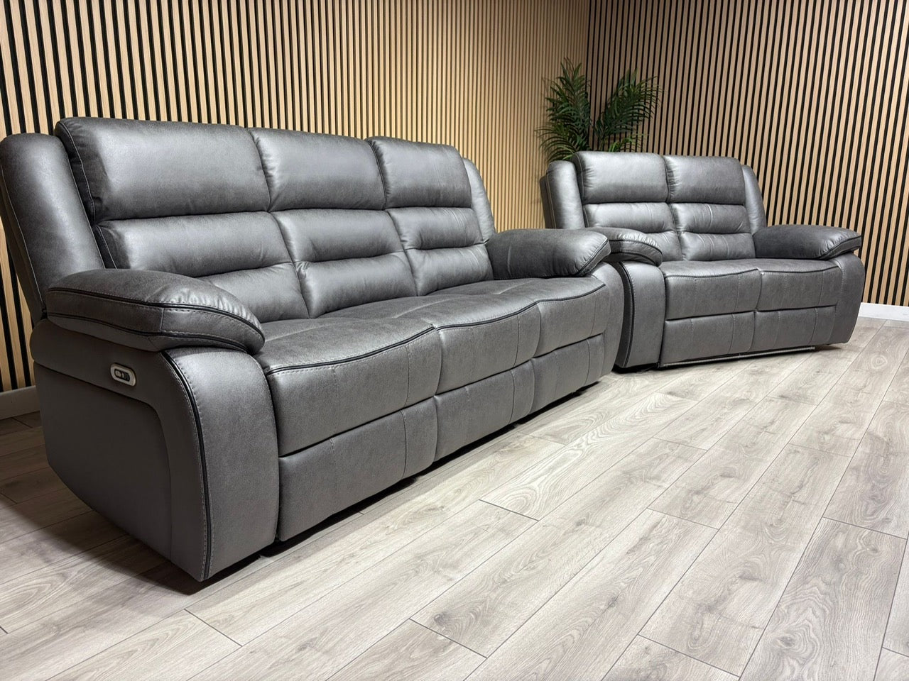 DFS Eigar Style Fabric 3+2 Seater Sofa Set Power Recliners + LED Lights RRP £2399