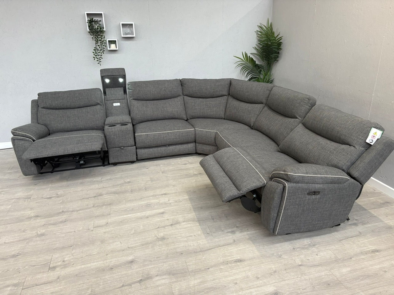 DFS Trek Fabric 2 Corner 2 Power Recliner Sofa with Console + Footstool - RRP £2578