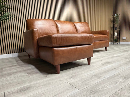 John Lewis BAILEY Style LHF Leather 3 Seater Chaise End Sofa, Tan - RRP £3,449