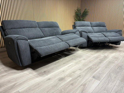 Atlanta - Fabric 3+2 Seater Sofa Set with Power Recliners, Coda Black - RRP £2478