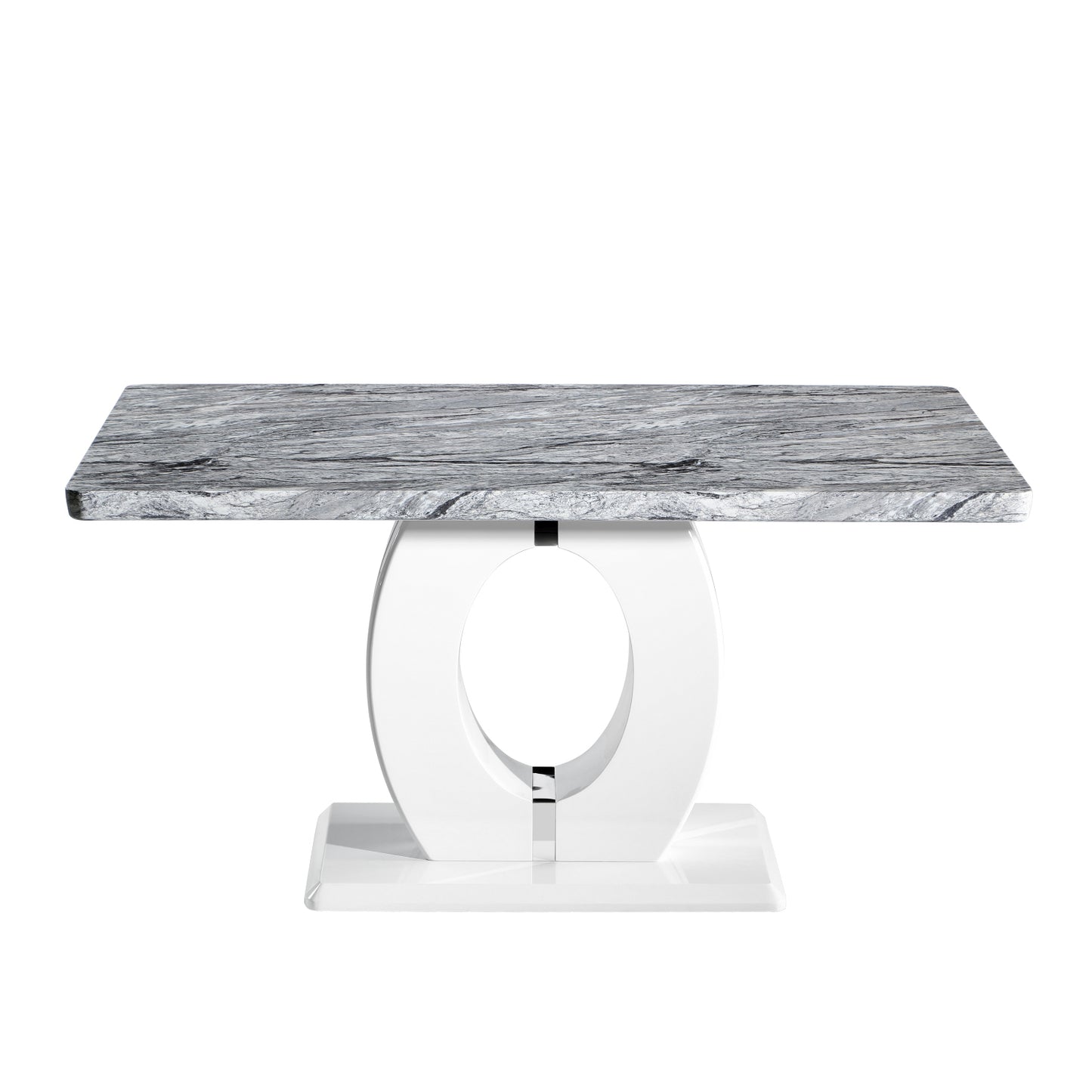 Grey and White Marble Dining Table Chrome Base