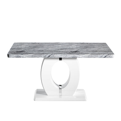 Grey White Marble Effect 150cm Dining Table Gloss Base