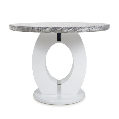 Grey Marble Effect 100cm Round Dining Table White Gloss Base