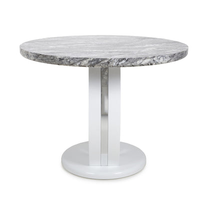 Grey Marble Effect 100cm Round Dining Table White Gloss Base