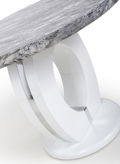 Grey Marble Effect 100cm Round Dining Table White Gloss Base