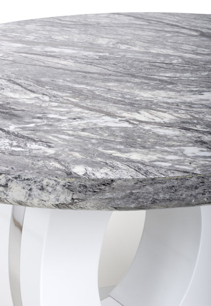 Grey Marble Effect 100cm Round Dining Table White Gloss Base