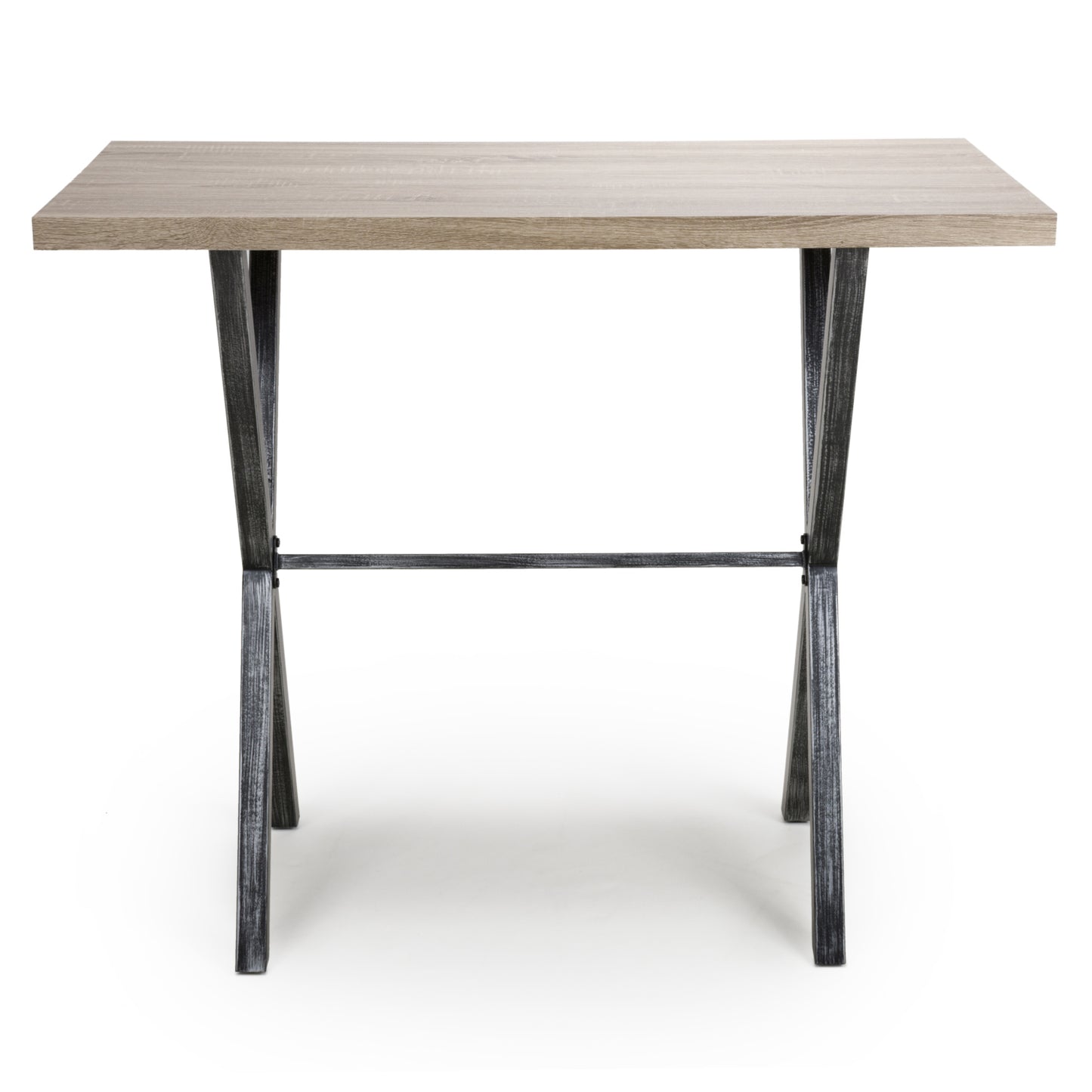 Oak Top Bar Table with Black Cross Metal Legs