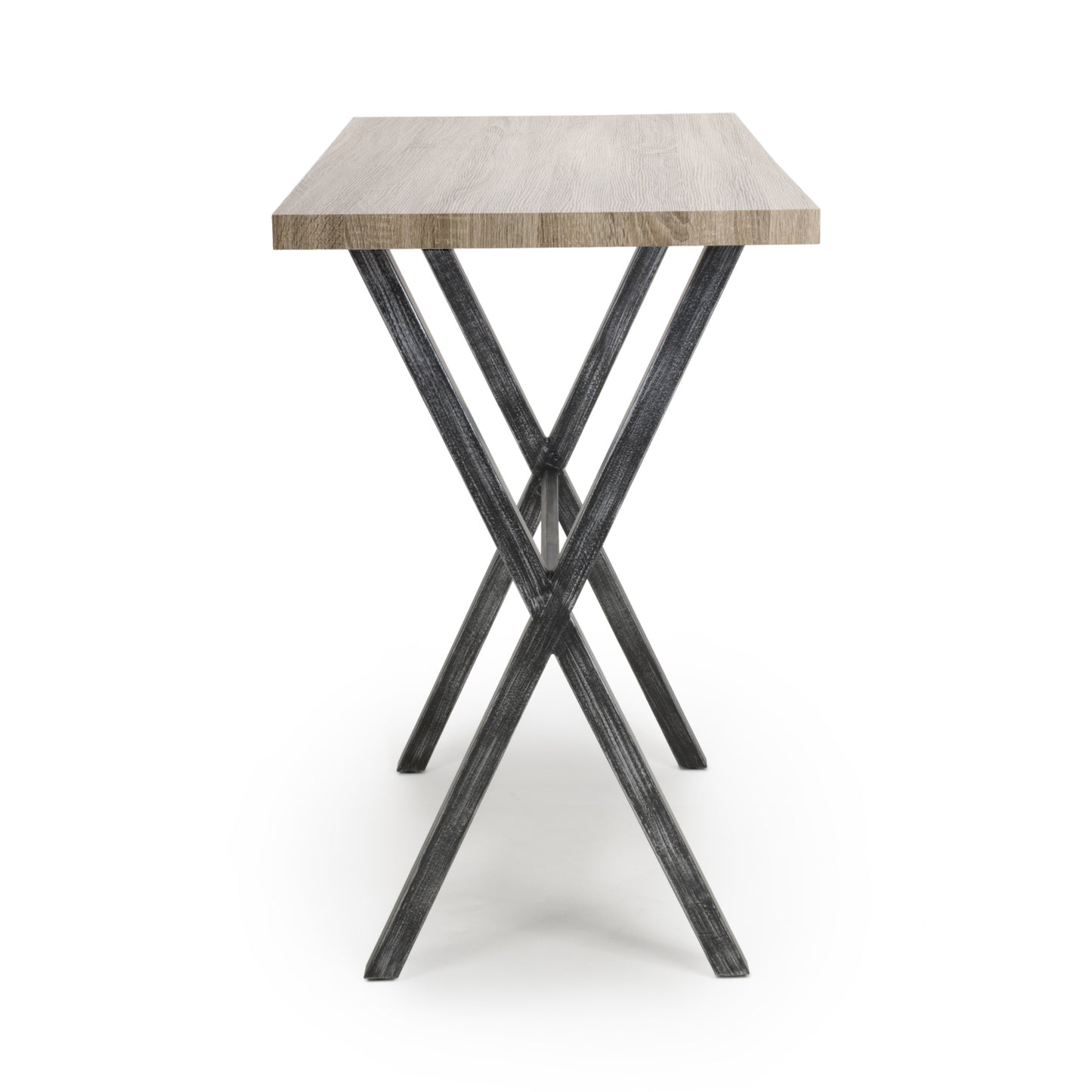 Oak Top Bar Table with Black Cross Metal Legs