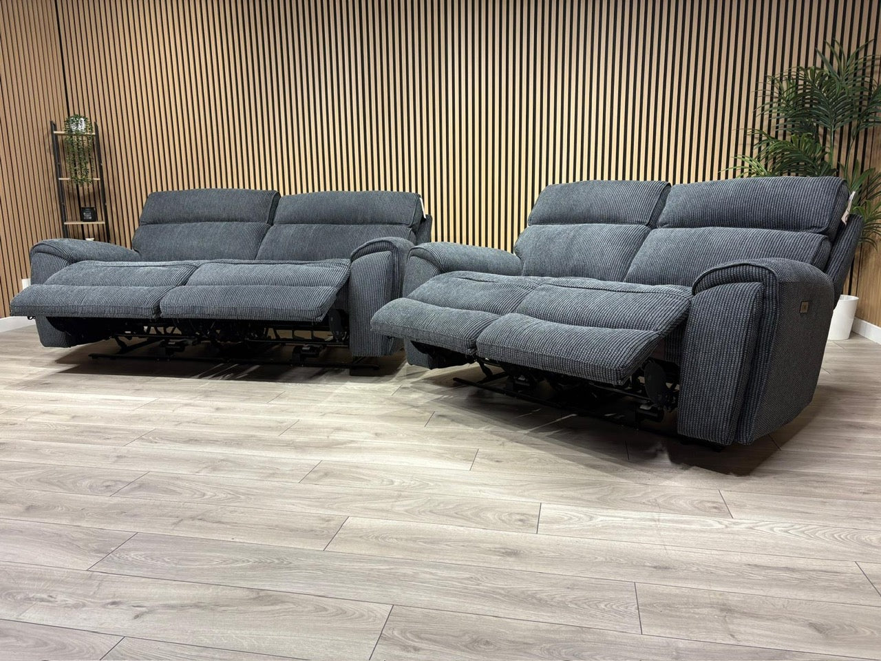 Atlanta - Fabric 3+2 Seater Sofa Set with Power Recliners, Coda Black - RRP £2478