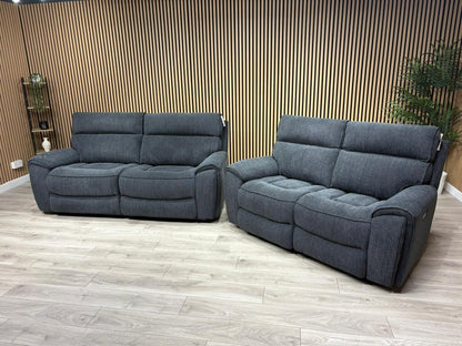 Atlanta - Fabric 3+2 Seater Sofa Set with Power Recliners, Coda Black - RRP £2478