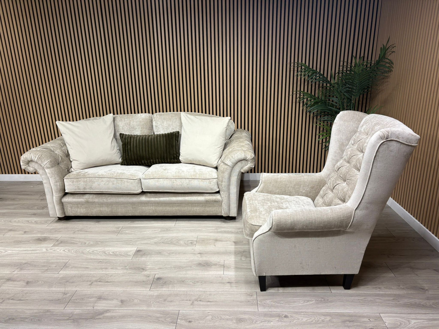 Victoria Fabric 3 Seater Sofa + Wingback Chair Set - RRP £3198