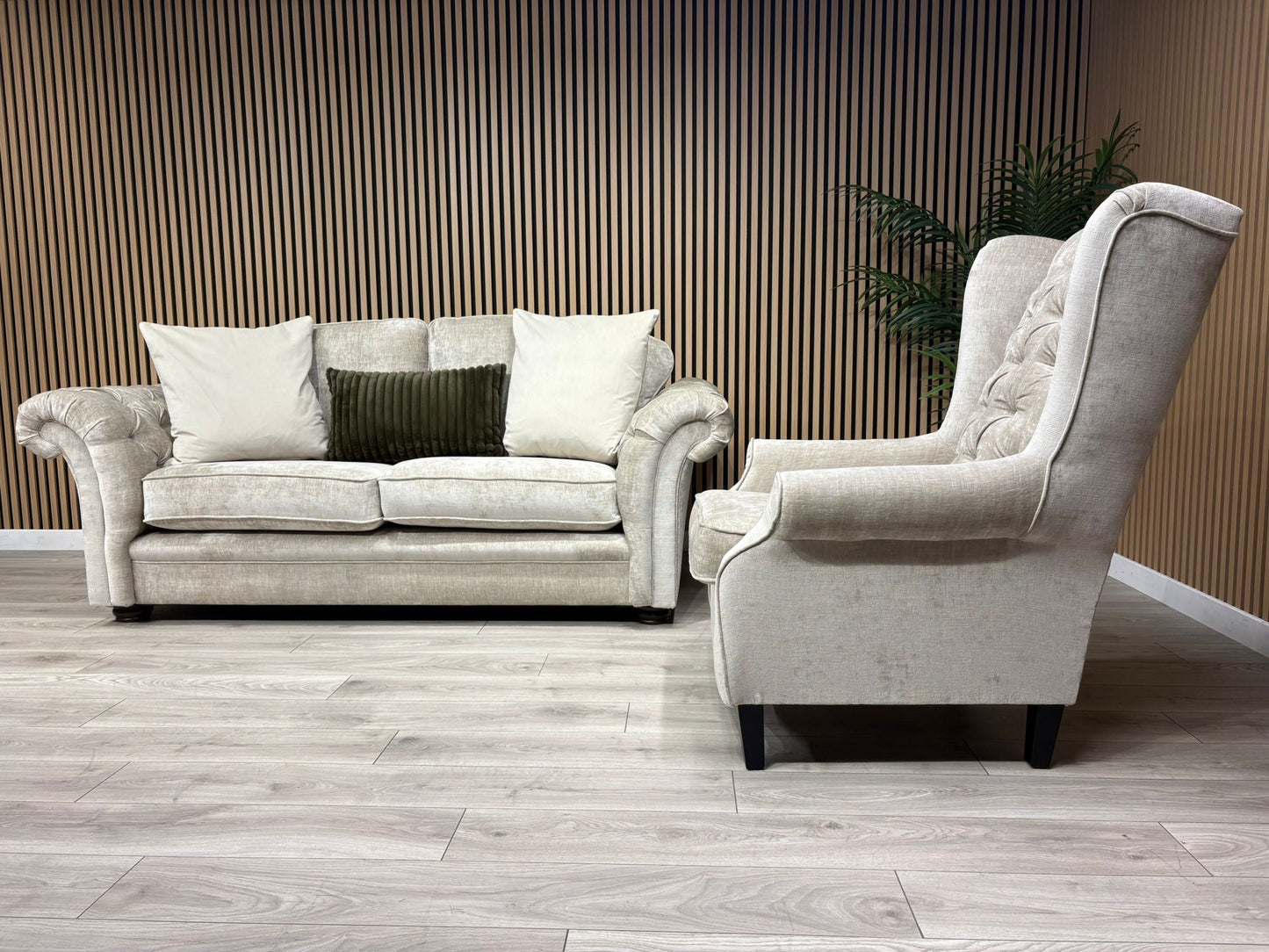 Victoria Fabric 3 Seater Sofa + Wingback Chair Set - RRP £3198
