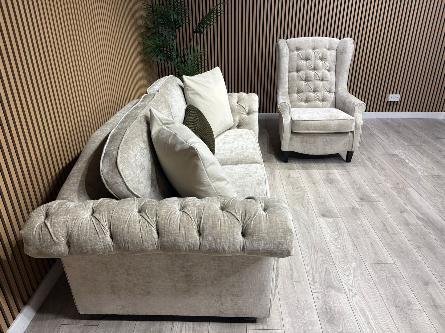 Victoria Fabric 3 Seater Sofa + Wingback Chair Set - RRP £3198