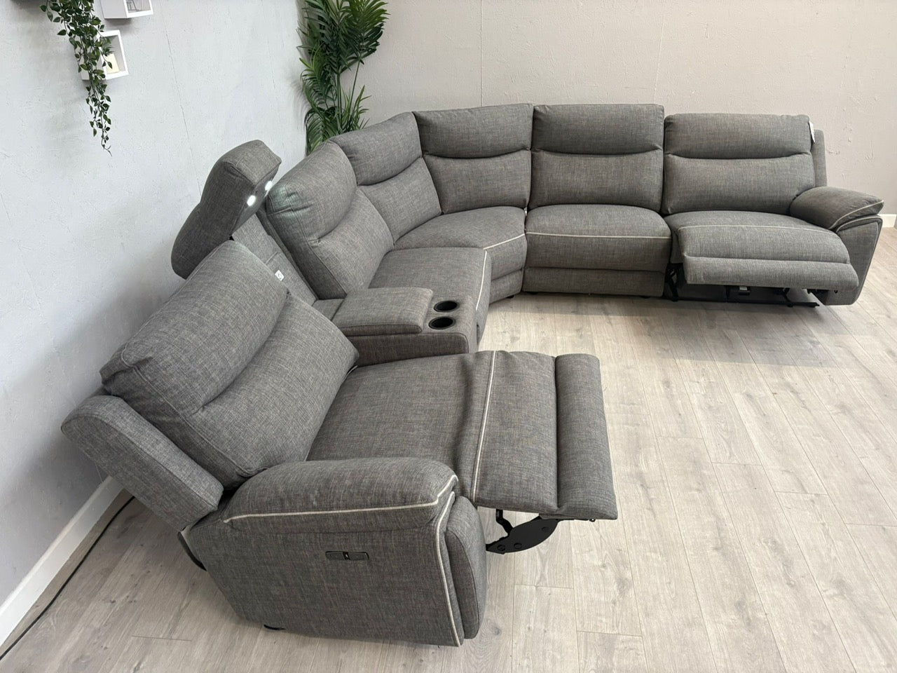 DFS Trek Fabric 2 Corner 2 Power Recliner Sofa with Console + Footstool - RRP £2578