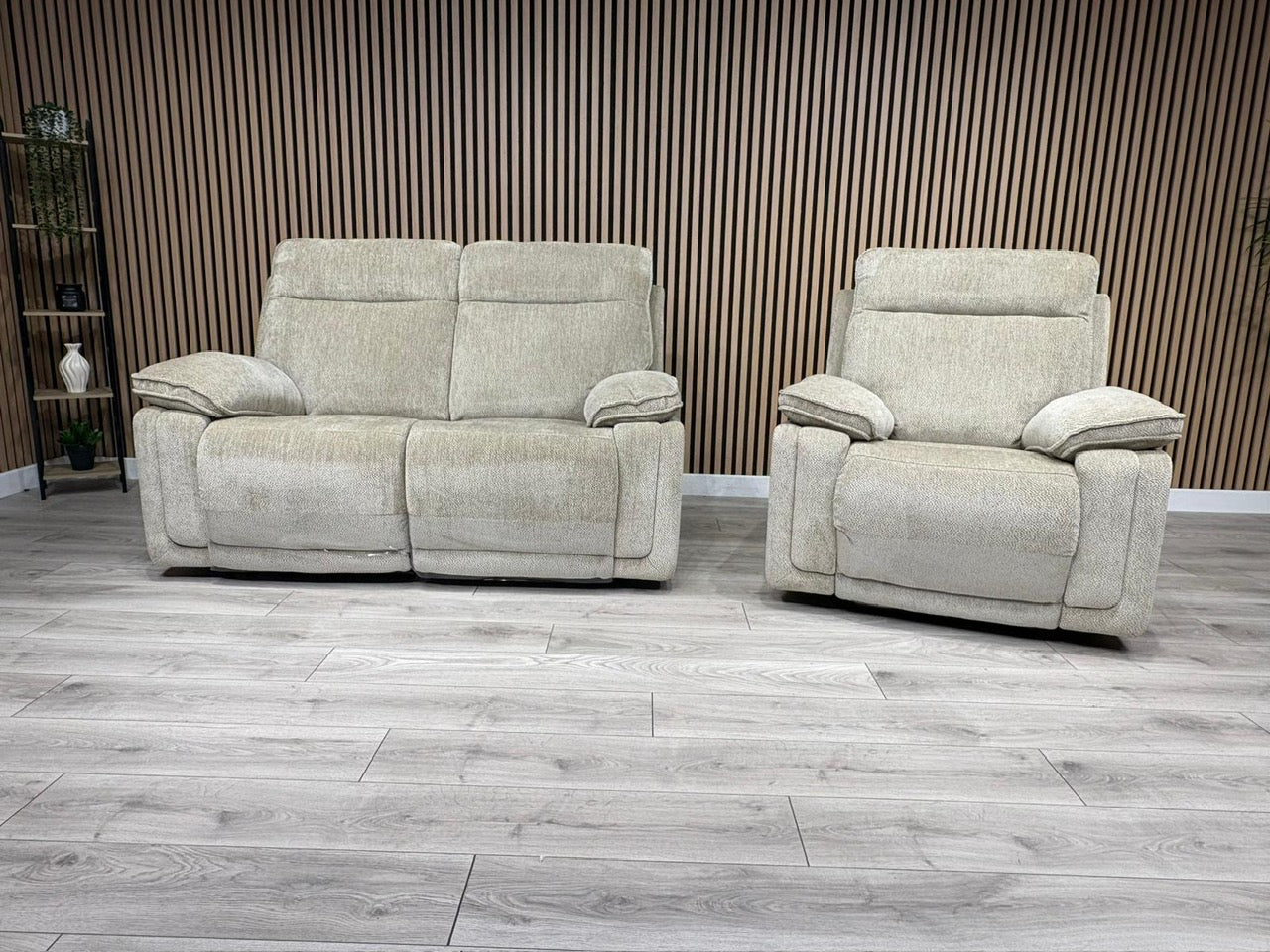 DFS Sample - Cadenza Style Fabric 2 Seater + Armchair Power Sofa Set - RRP £2488