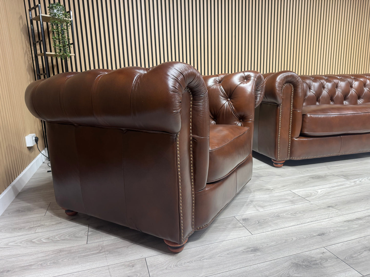 At The Helm Shackleton Style 3 Seater + 2 Armchairs Leather Chesterfield Sofa Set
