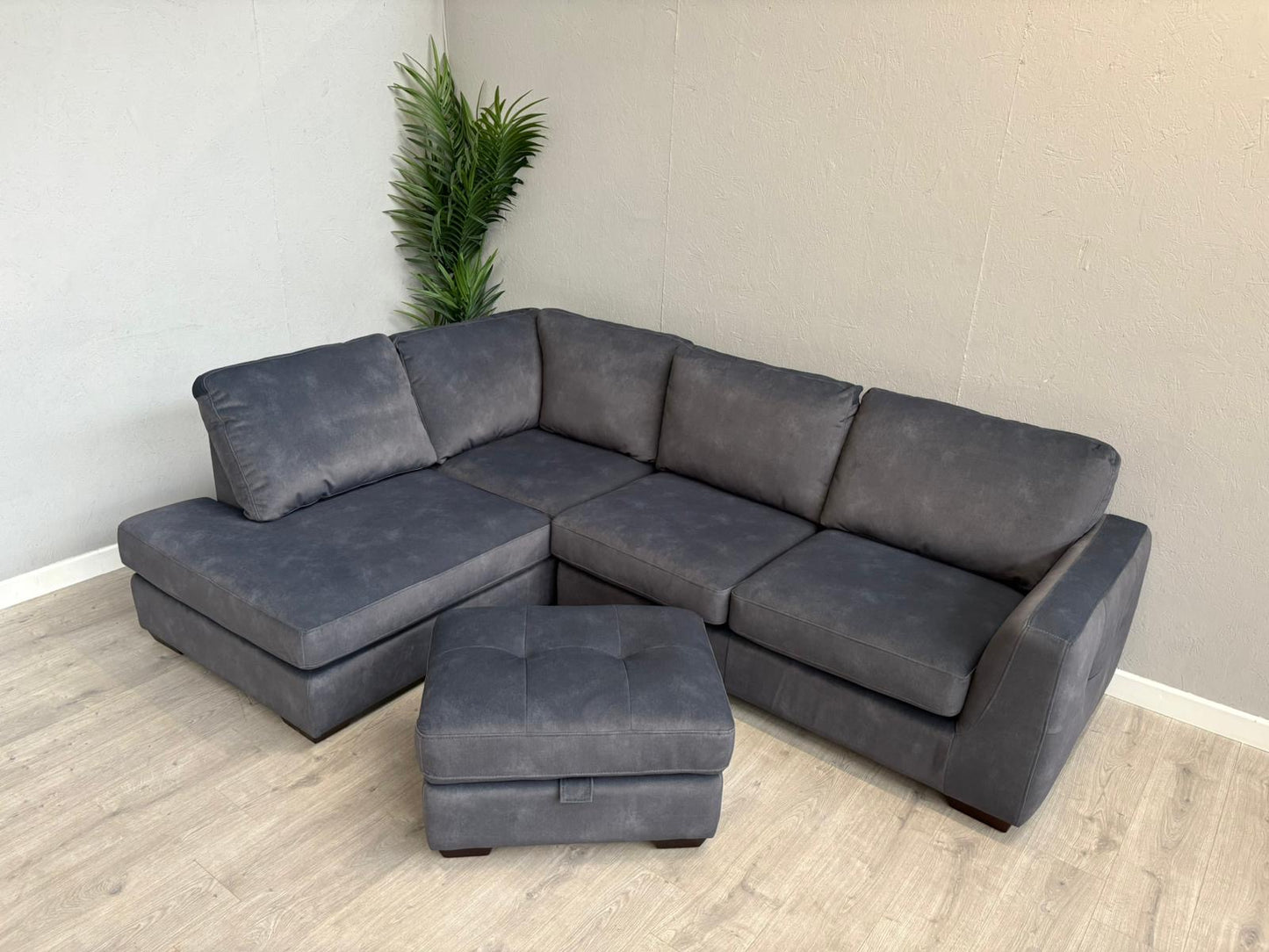 Furniture Village Dinky LHF Fabric Corner Chaise End Sofa + Footstool, RRP: £1890