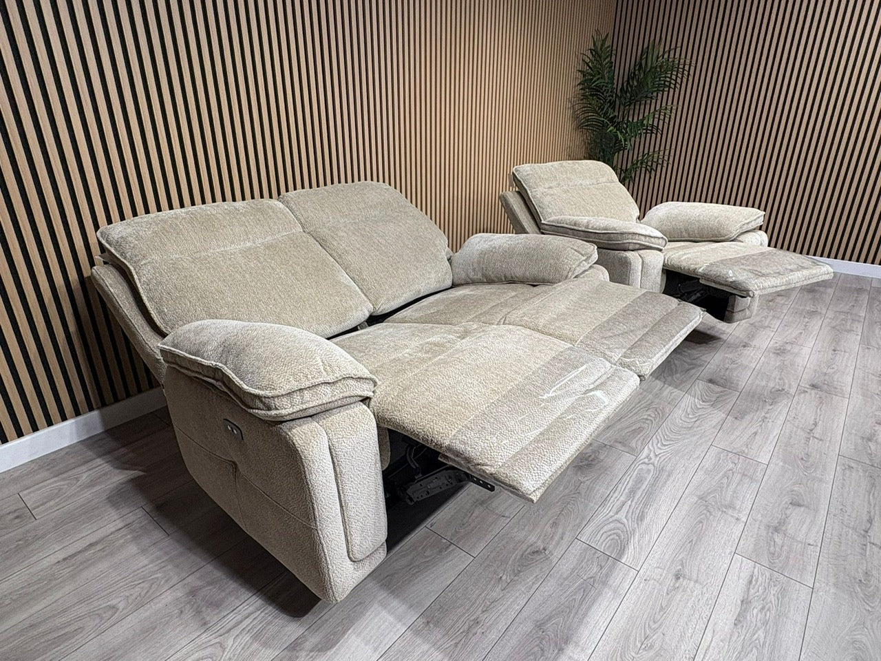 DFS Sample - Cadenza Style Fabric 2 Seater + Armchair Power Sofa Set - RRP £2488