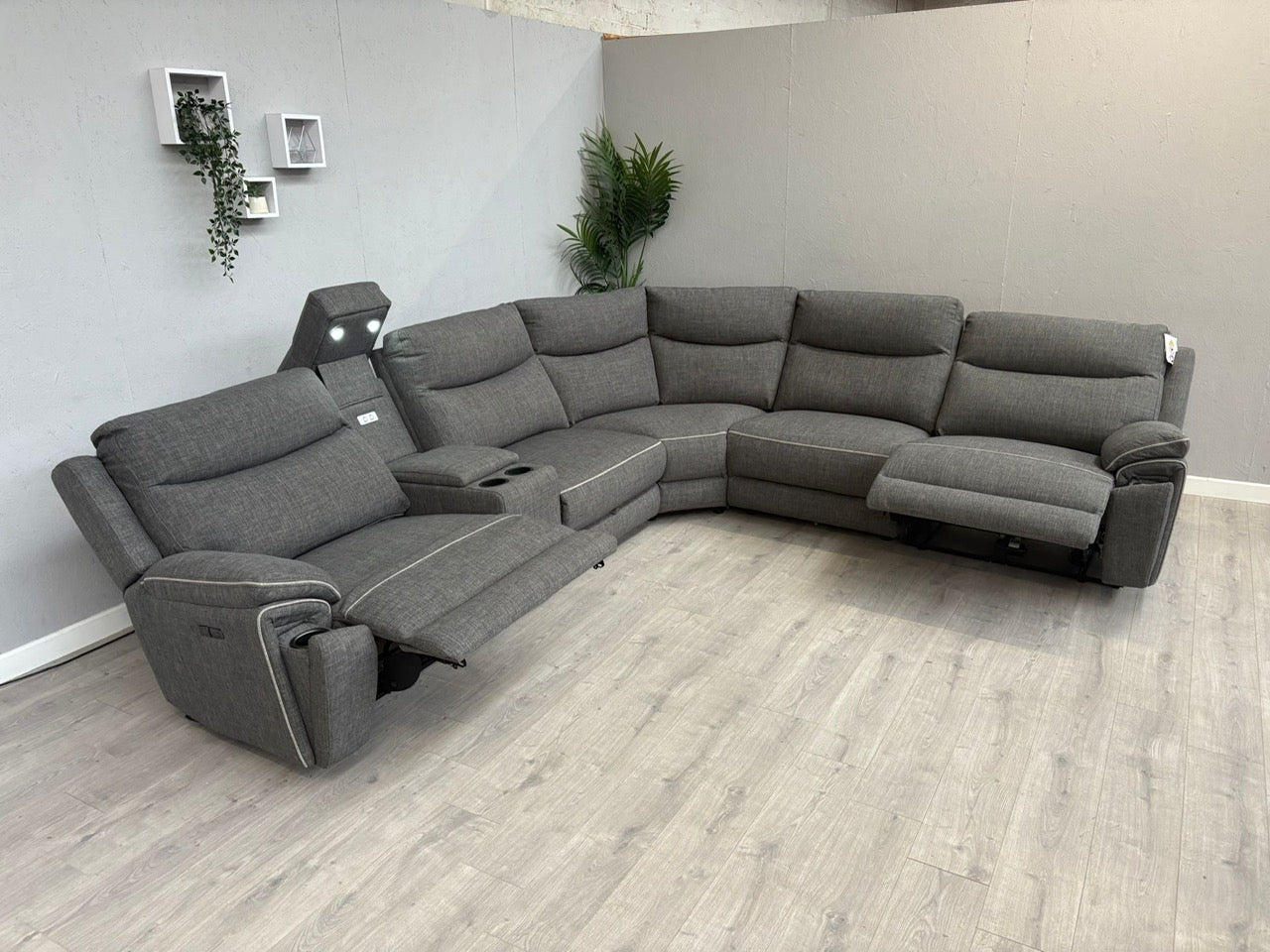 DFS Trek Fabric 2 Corner 2 Power Recliner Sofa with Console + Footstool - RRP £2578