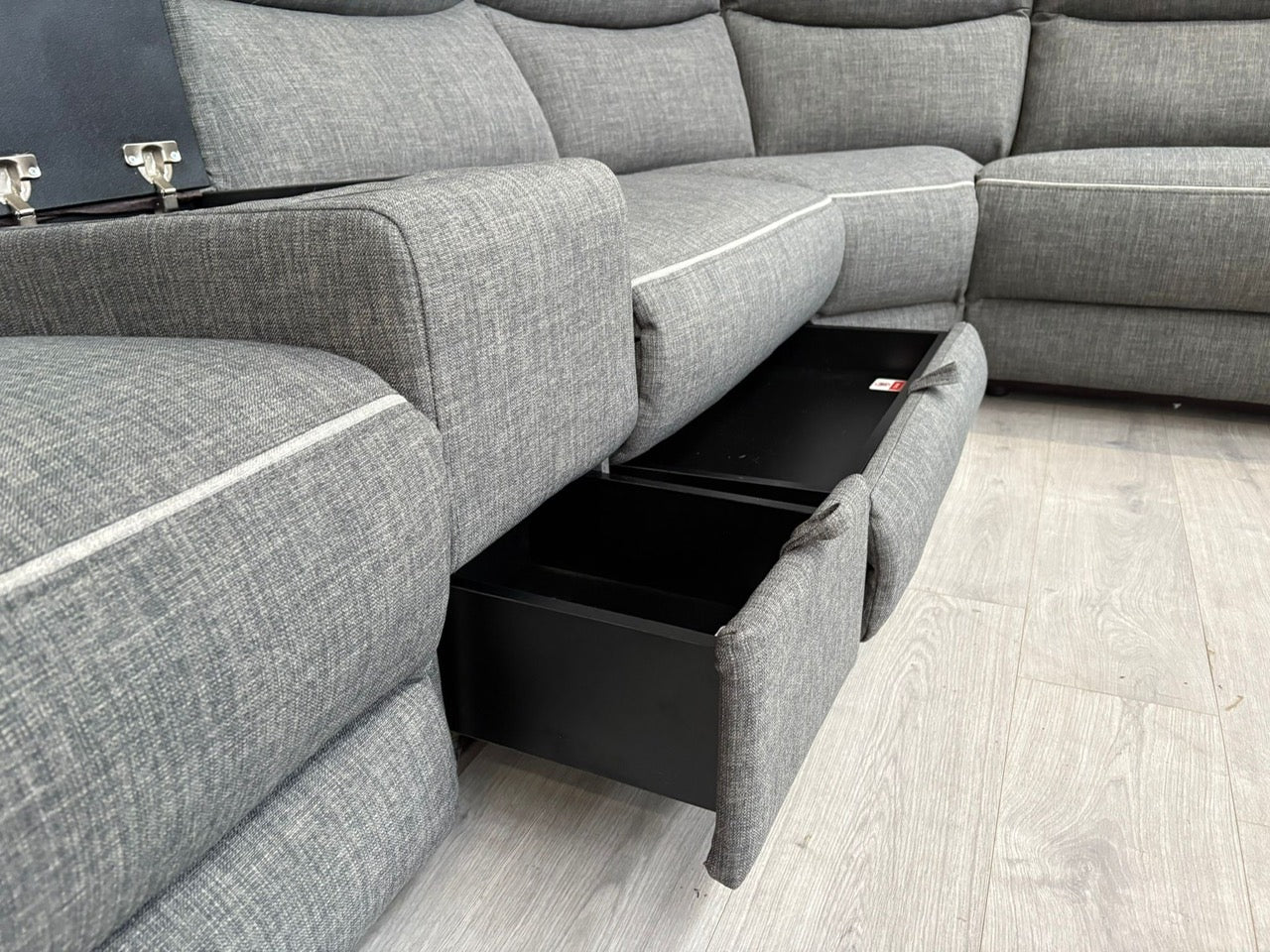 DFS Trek Fabric 2 Corner 2 Power Recliner Sofa with Console + Footstool - RRP £2578