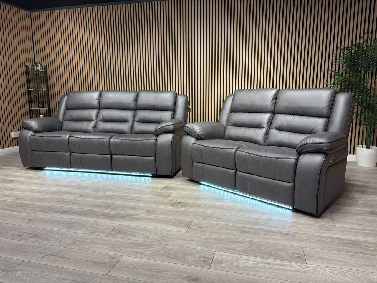 DFS Eigar Style Fabric 3+2 Seater Sofa Set Power Recliners + LED Lights RRP £2399
