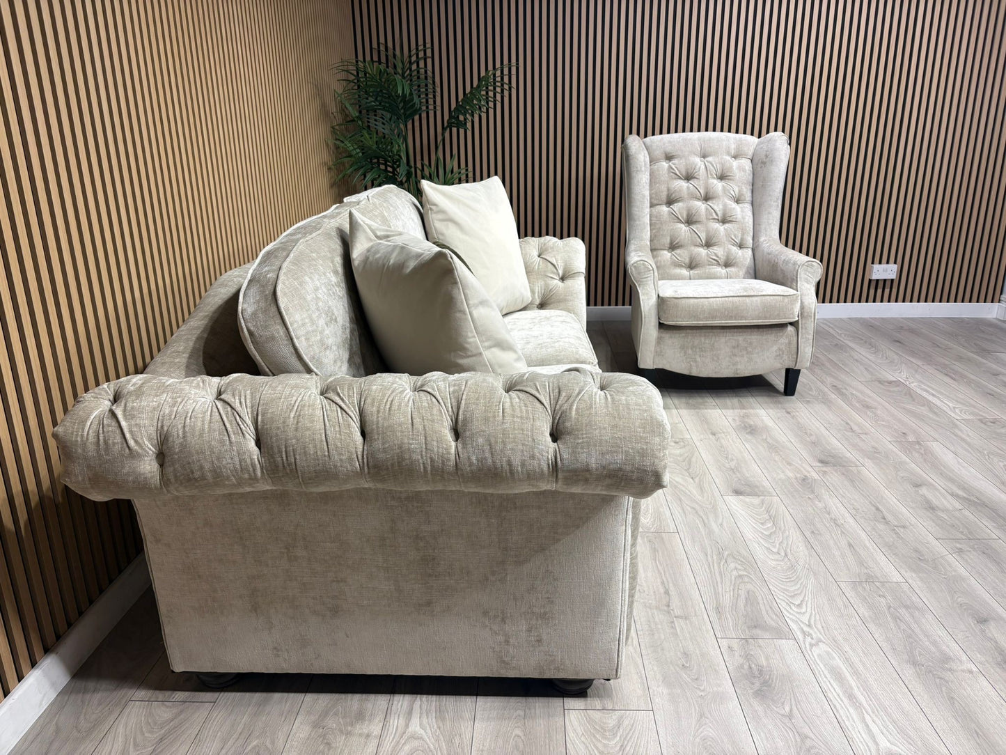 Victoria Fabric 3 Seater Sofa + Wingback Chair Set - RRP £3198