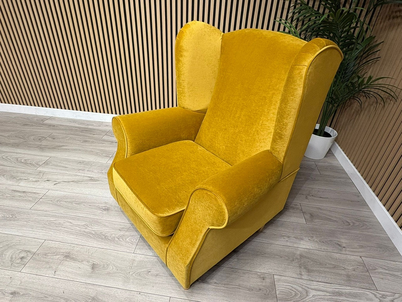 Habitat Fabric Wingback Chair / Armchair, Mustard - RRP £999