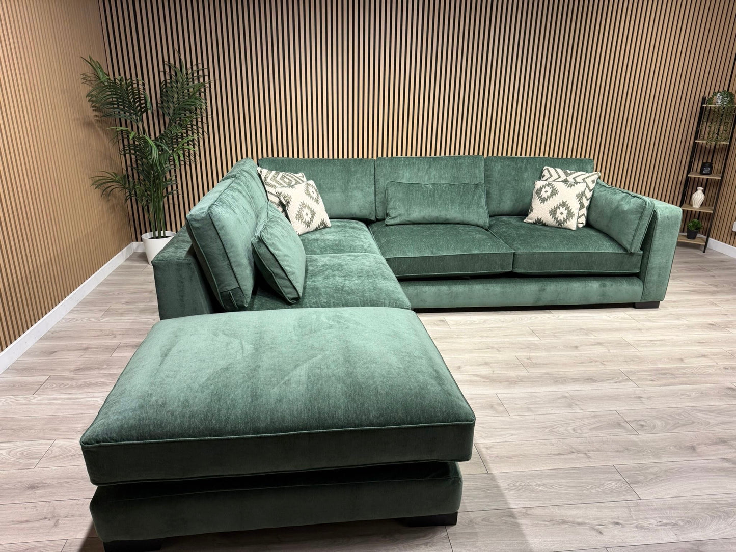 Sofology CAVALLI Style Fabric Open Chaise LHF Corner Sofa + Footstool - RRP £5398