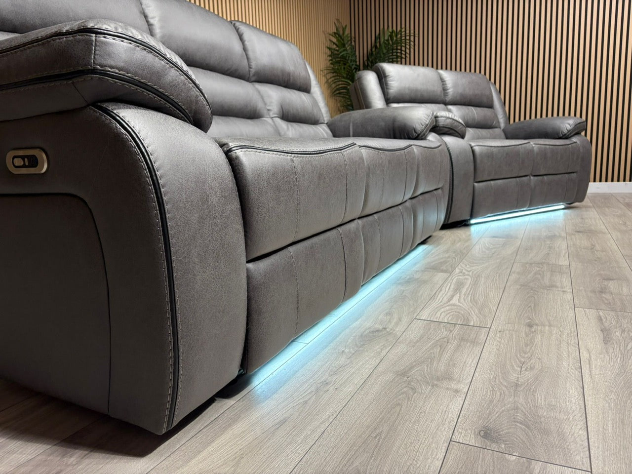 DFS Eigar Style Fabric 3+2 Seater Sofa Set Power Recliners + LED Lights RRP £2399