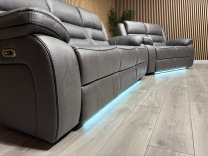 DFS Eigar Style Fabric 3+2 Seater Sofa Set Power Recliners + LED Lights RRP £2399