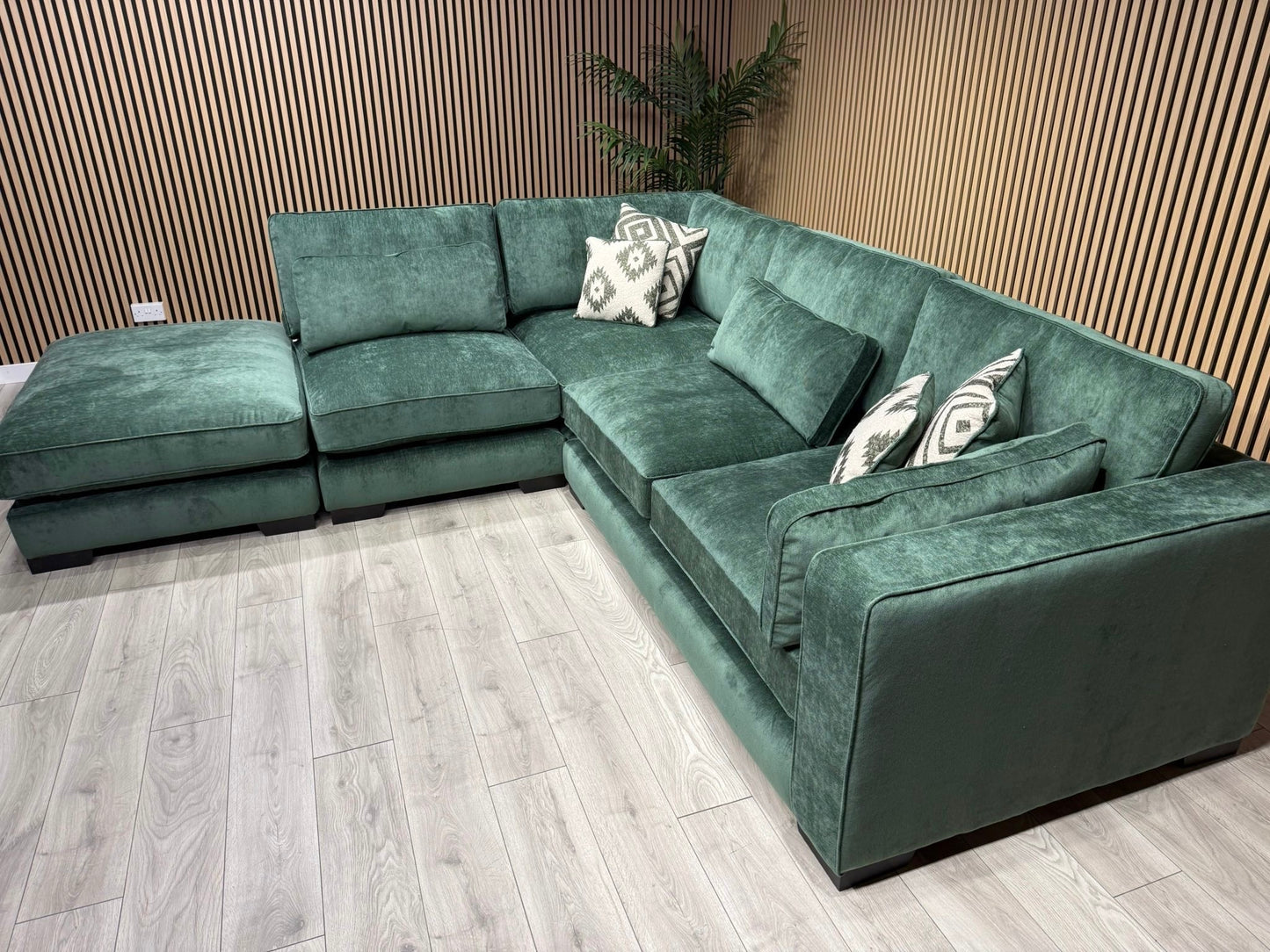 Sofology CAVALLI Style Fabric Open Chaise LHF Corner Sofa + Footstool - RRP £5398