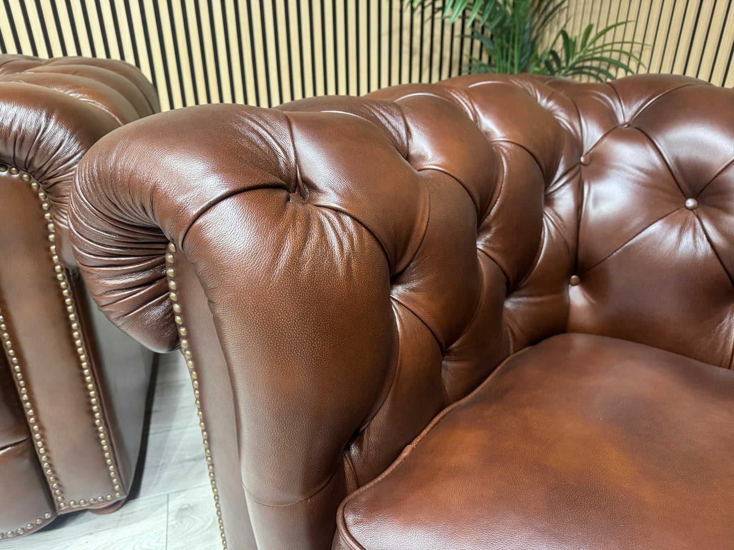 At The Helm Shackleton Style 3 Seater + 2 Armchairs Leather Chesterfield Sofa Set