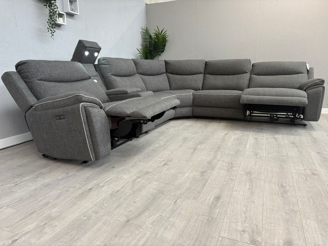 DFS Trek Fabric 2 Corner 2 Power Recliner Sofa with Console + Footstool - RRP £2578